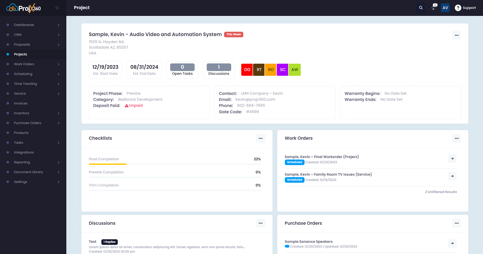 Project Management details